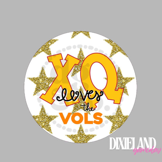 Chi Omega Loves The Vols Gold Stars Pin