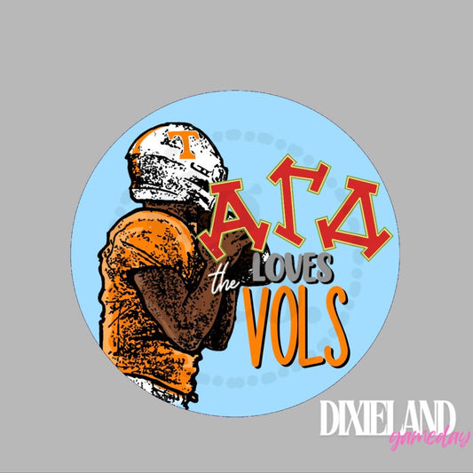 Alpha Gamma Delta Loves The Vols Blue Football Player Pin