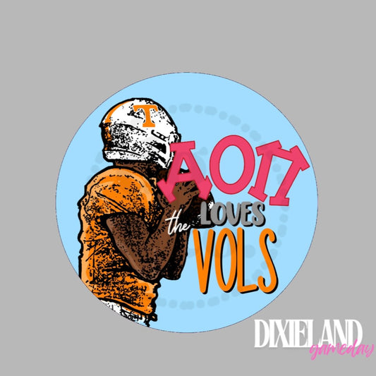 Alpha Omicron Pi Loves The Vols Blue Football Player Pin