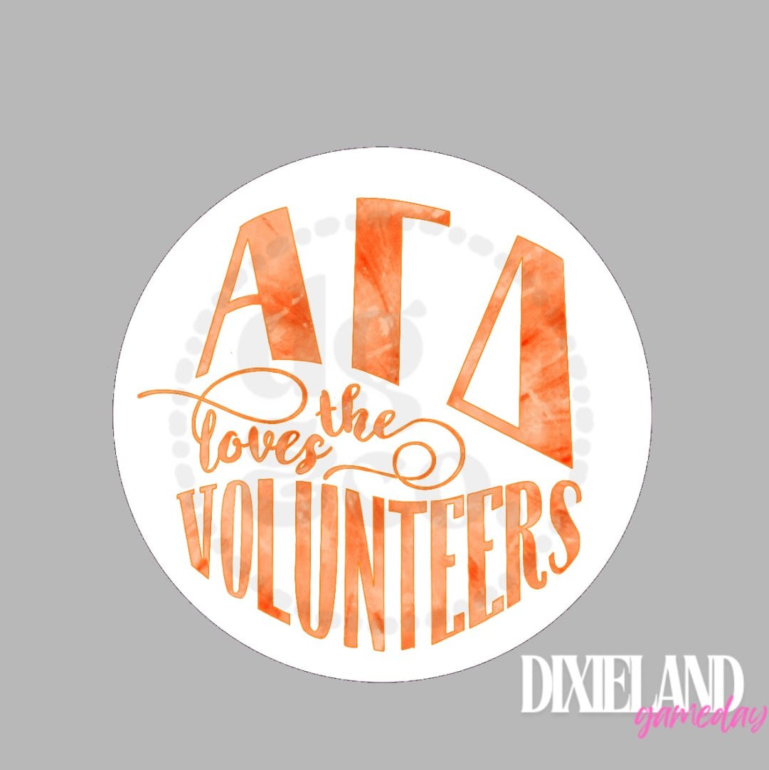 Alpha Gamma Delta Loves The Volunteers Orange Tie-Dye Pin