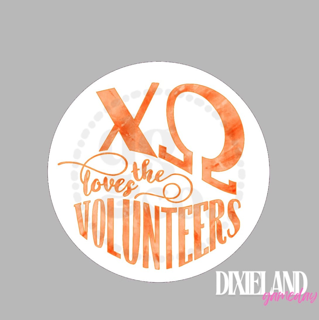 Chi Omega Loves The Volunteers Orange Tie-Dye Pin