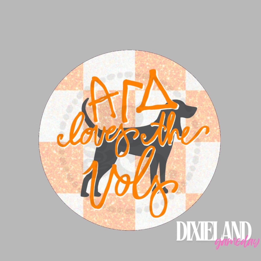 Alpha Gamma Delta Loves The Vols Orange & White Checkerboard Smokey Pin