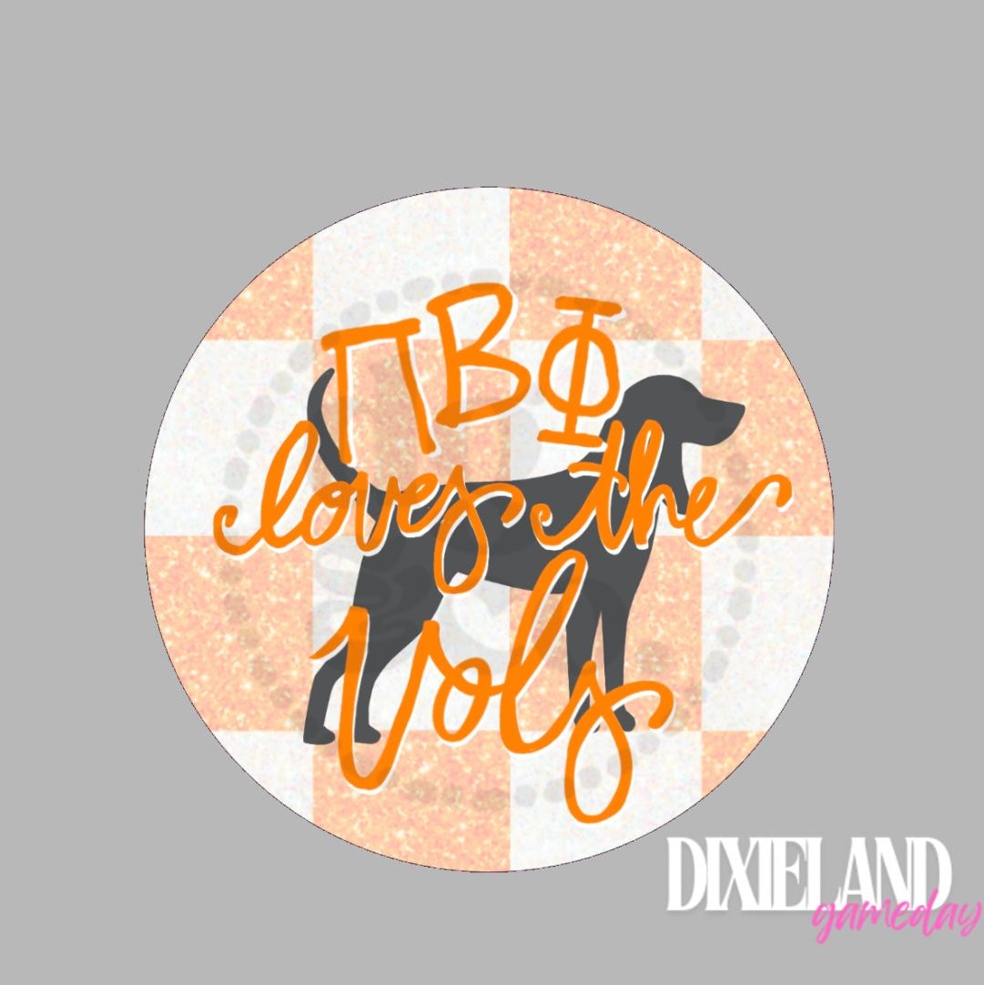 Pi Beta Phi Loves The Vols Orange & White Checkerboard Smokey Pin