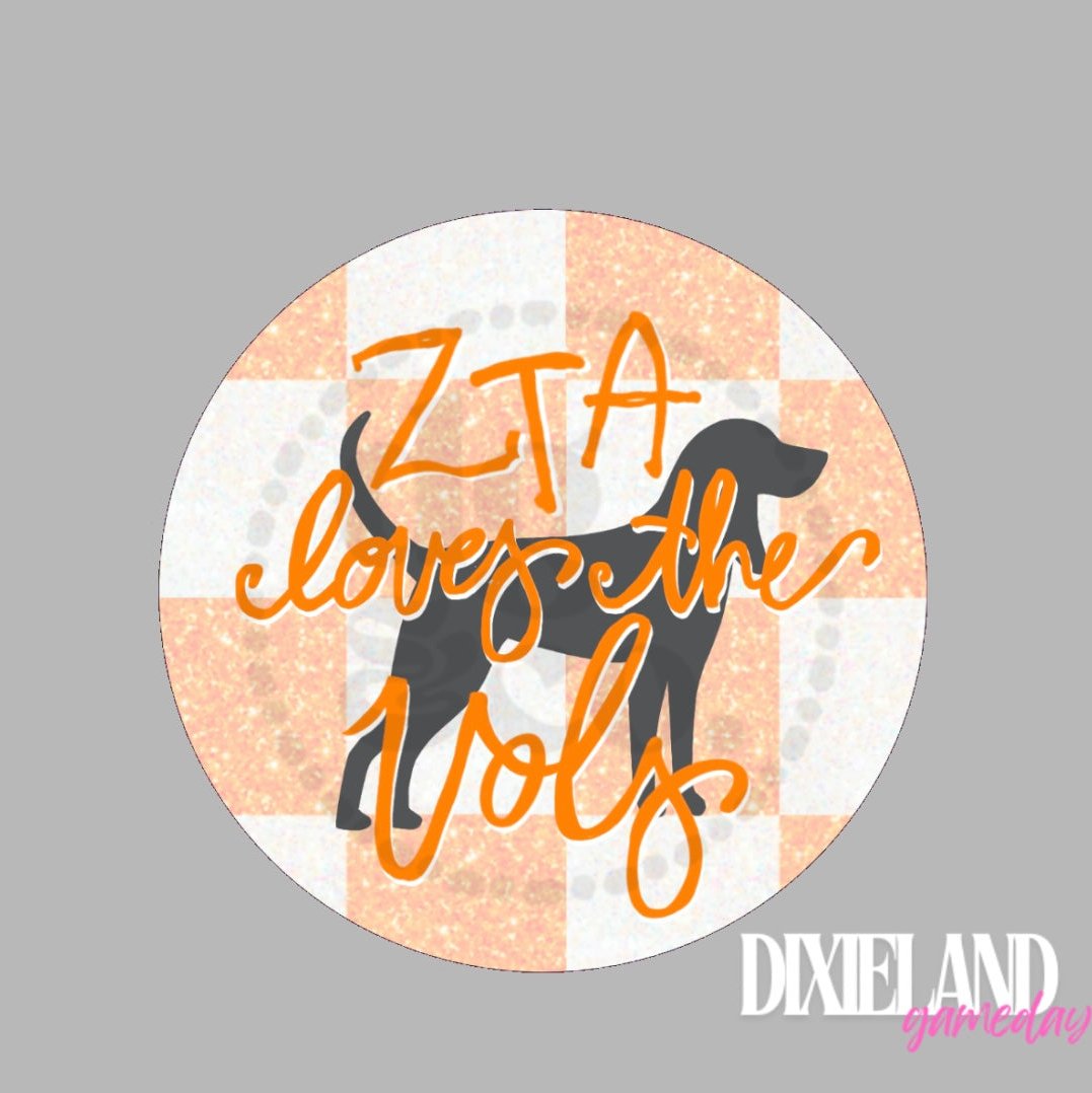 Zeta Tau Alpha Loves The Vols Orange & White Checkerboard Smokey Pin